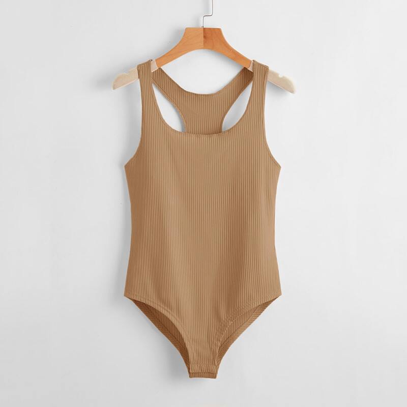 

Solid Ribbed Bodysuit, Mocha brown