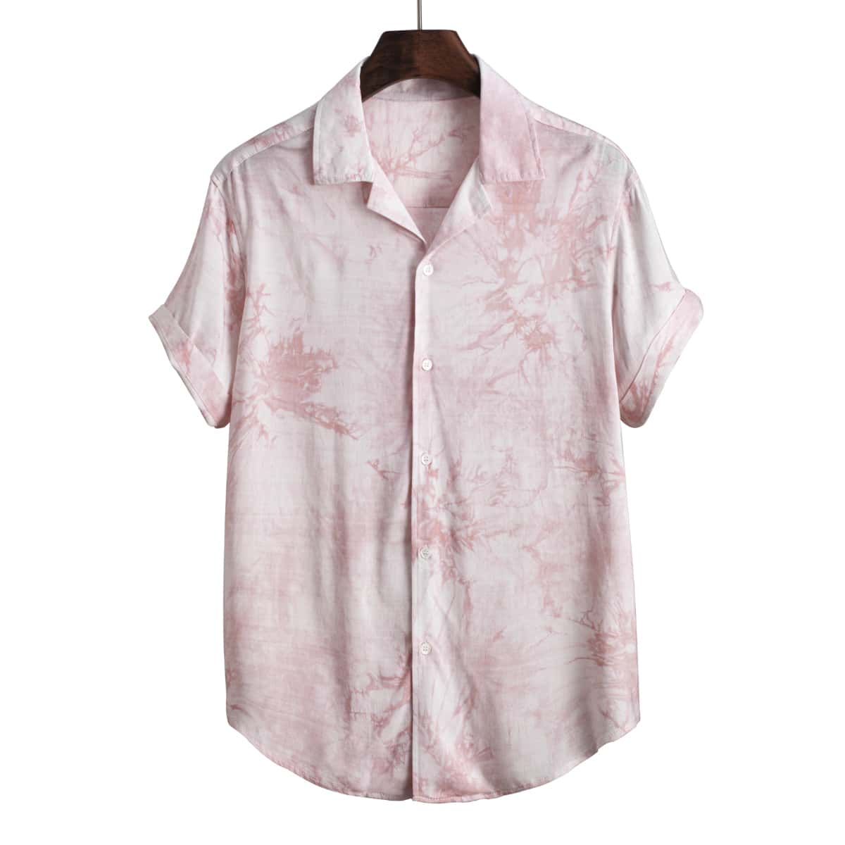 

Guys Tie Dye Button Front Shirt, Baby pink