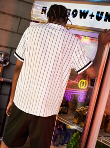 Manfinity RebelGame Men Letter Graphic Striped Shirt - White - View 2