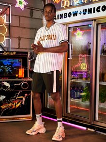 Manfinity RebelGame Men Letter Graphic Striped Shirt - White - View 3