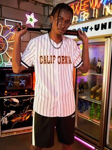 Manfinity RebelGame Men Letter Graphic Striped Shirt - White - View 4