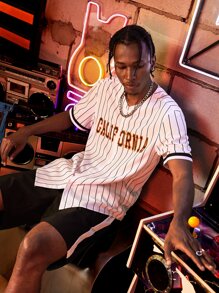 Manfinity RebelGame Men Letter Graphic Striped Shirt - White - View 5