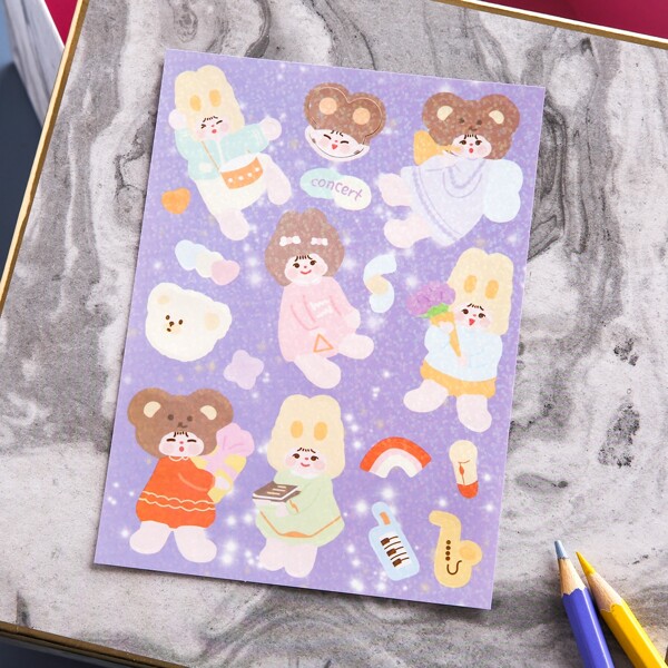 

1sheet Cartoon Graphic Sticker, Multicolor
