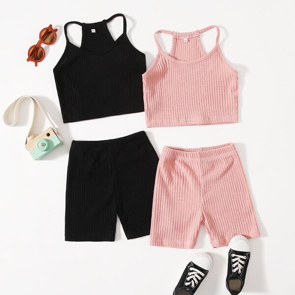 

Toddler Girls 4pcs Rib-knit Cami Top & Shorts, Multicolor