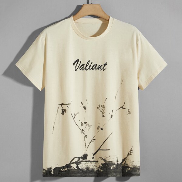 

Men Letter & Graphic Print Tee, Apricot