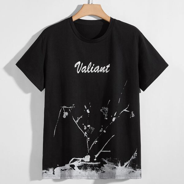

Men Letter & Graphic Print Tee, Black