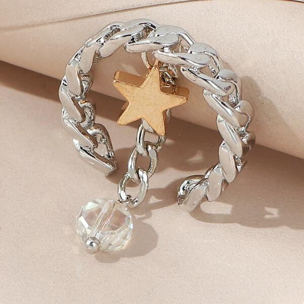

Star Decor Cuff Ring, Silver