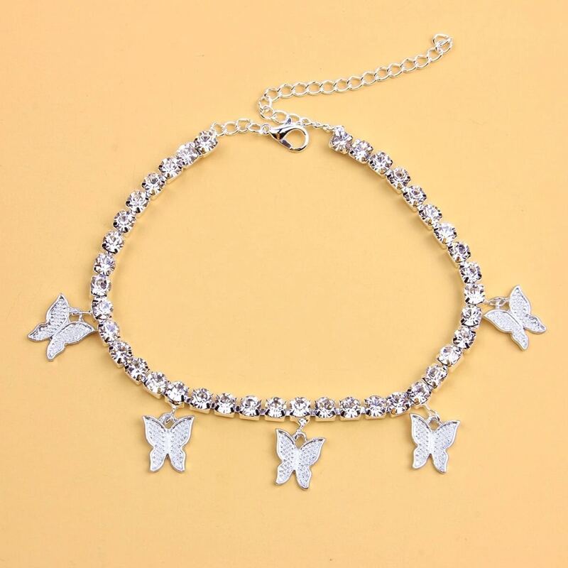 

Butterfly Rhinestone Anklet, Silver