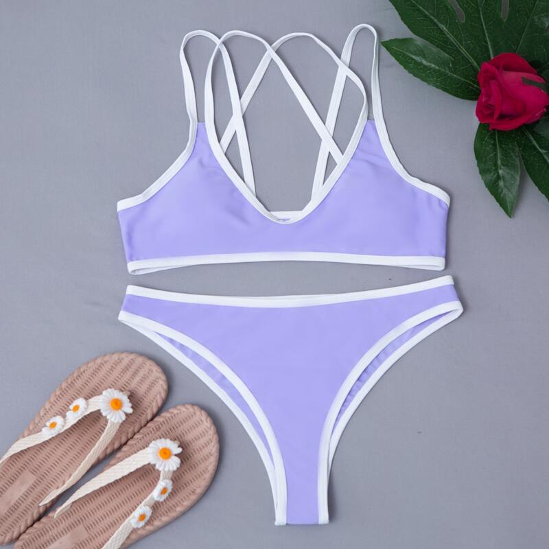 

Contrast Binding Bikini Swimsuit, Lilac purple