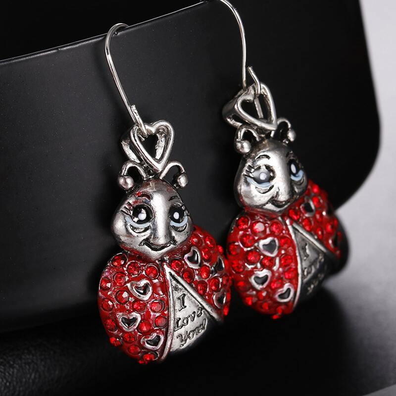 

Rhinestone Ladybug Drop Earrings, Red