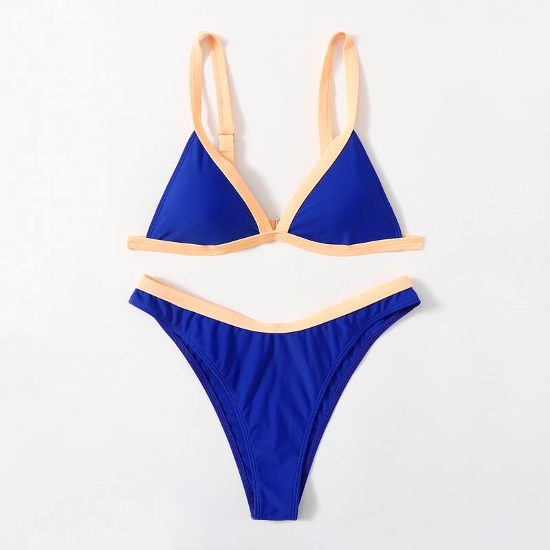 

Contrast Binding Bikini Swimsuit, Blue