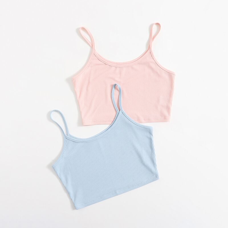 

2pcs Solid Crop Cami, Multicolor