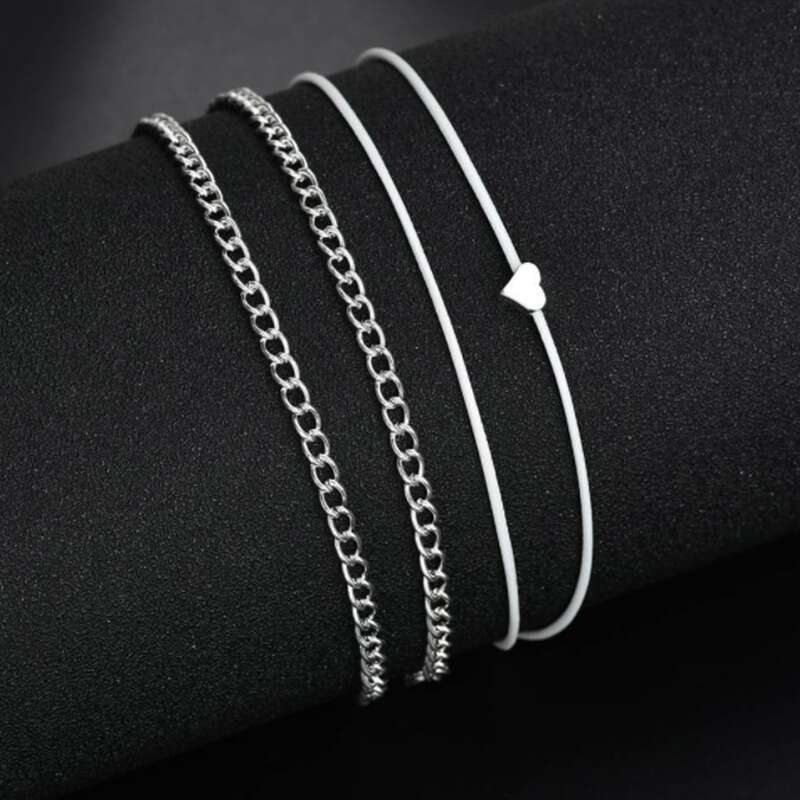 

2pcs Heart Chain Anklet, Silver