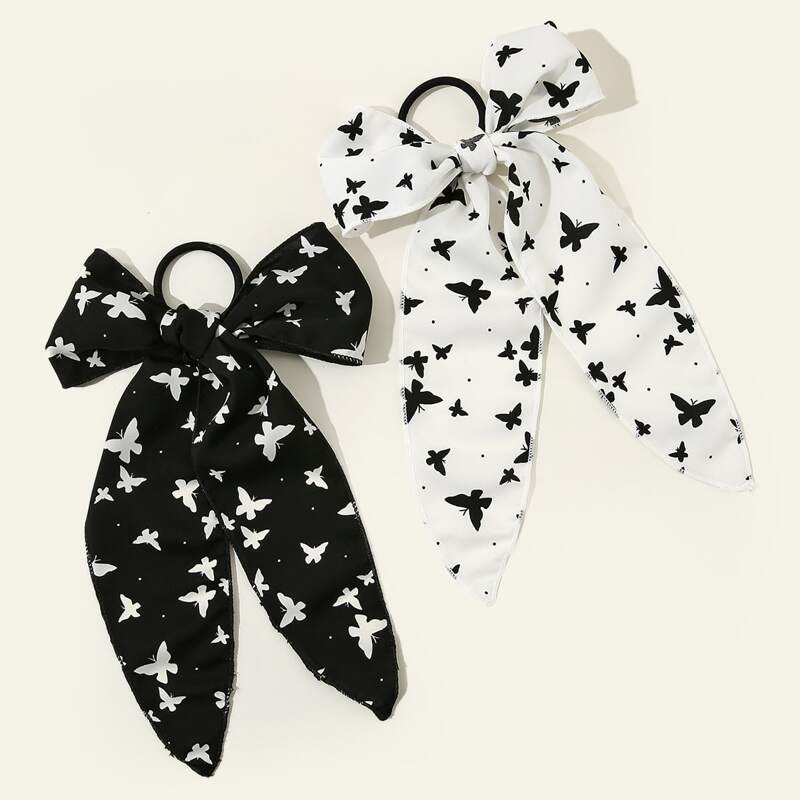 

2pcs Butterfly Scrunchie Scarf, Black and white