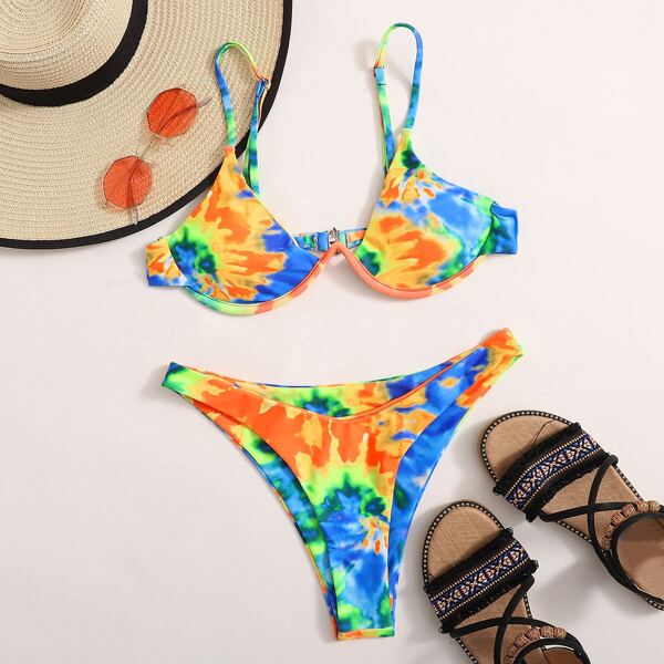 

Tie Dye Underwire High Cut Bikini Swimsuit, Orange