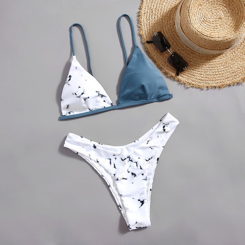 

Marble Print Bikini Swimsuit, Multicolor