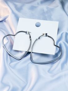 心形設計耳環 - 槍黑色 - 查看 1