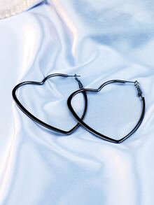 心形設計耳環 - 槍黑色 - 查看 2