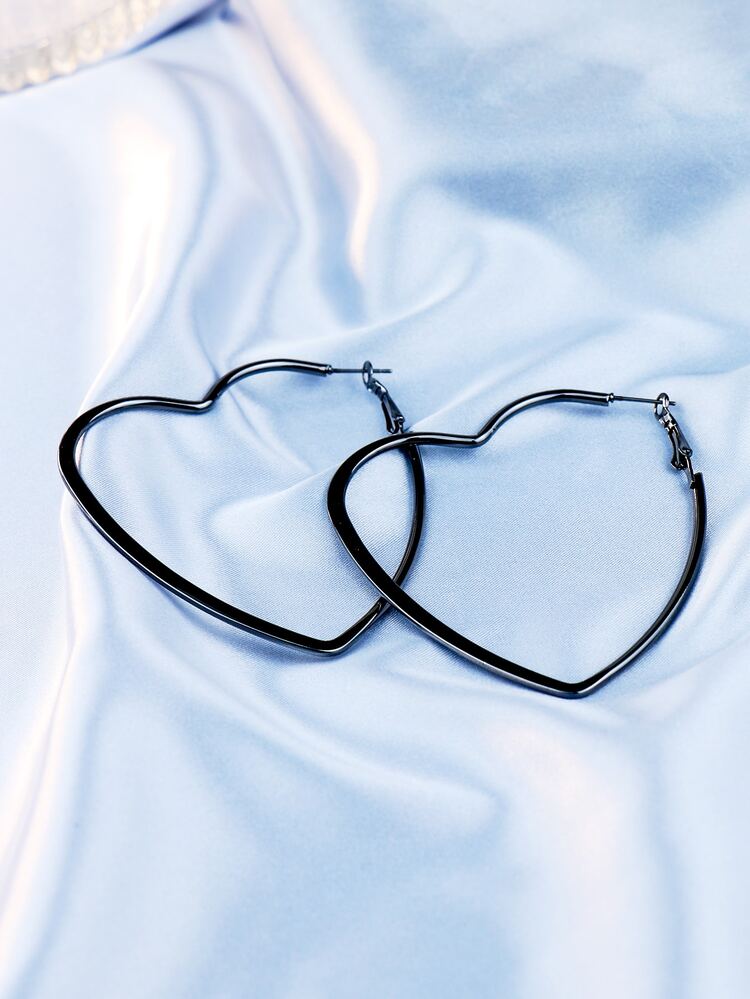 心形設計耳環 - 槍黑色 - 查看 2