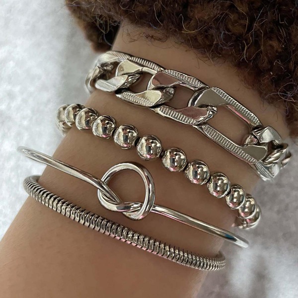 

4pcs Simple Bracelet, Silver