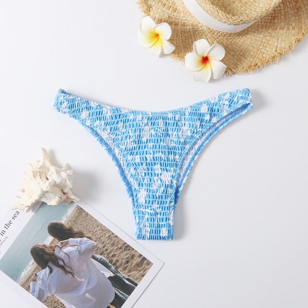

Textured Floral Random Print Bikini Panty, Blue