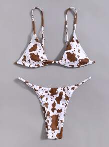 Cow Print Bikini Set For Summer Beach Vacation - Multicolor - View 1