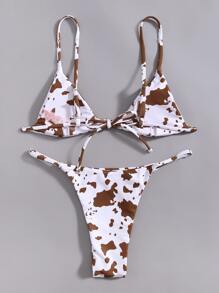 Cow Print Bikini Set For Summer Beach Vacation - Multicolor - View 2