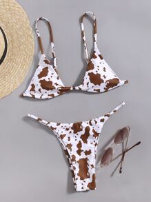 Cow Print Bikini Set For Summer Beach Vacation - Multicolor - View 3