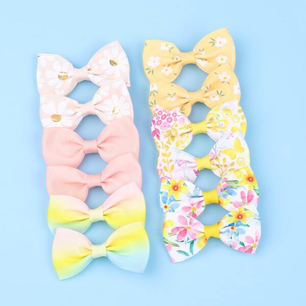 

12pcs Toddler Girls Bow Decor Hair Clip, Multicolor