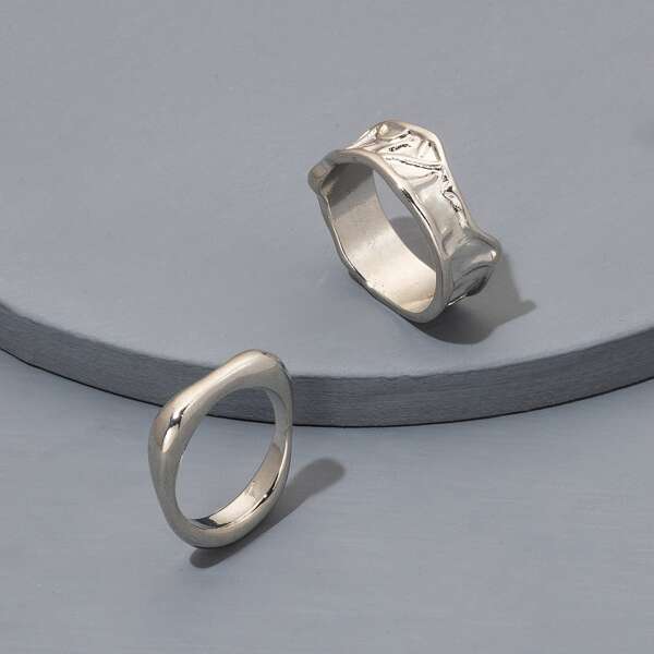 

2pcs Men Hollow Out Ring, Silver