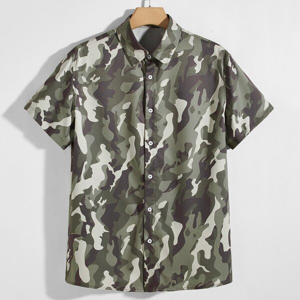 

Men Camo Button Placket Shirt, Multicolor