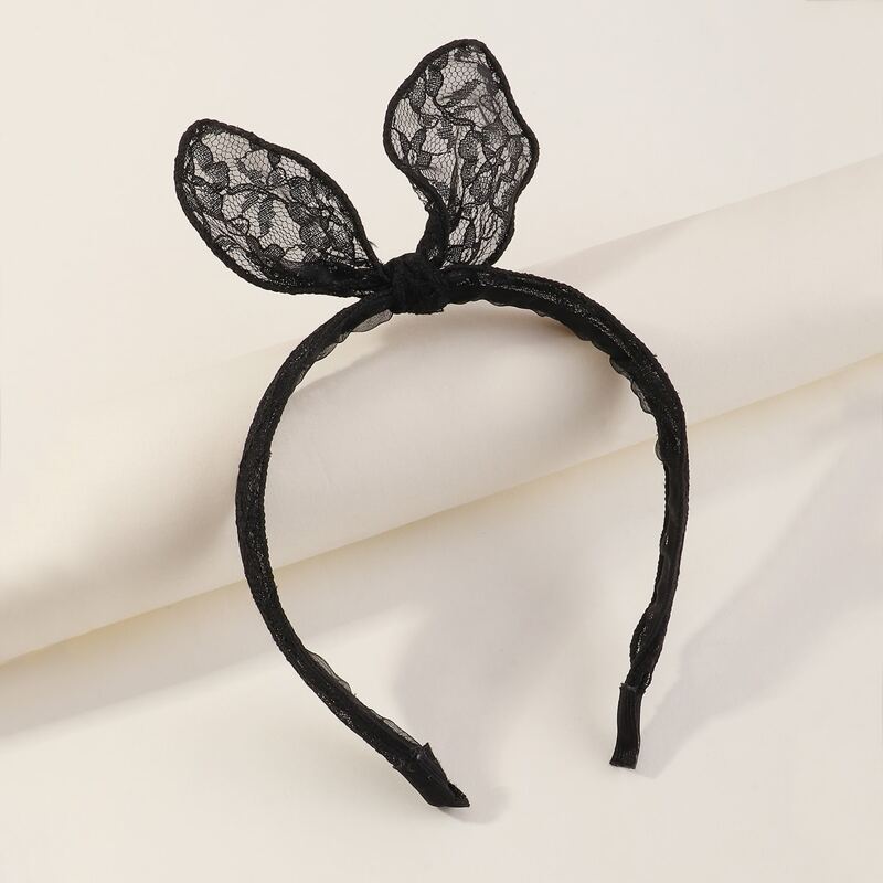 

Floral Lace Ears Headband, Black