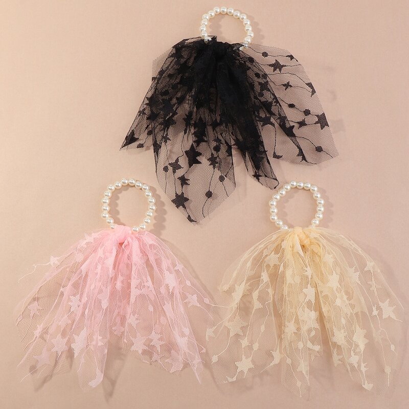 

3pcs Faux Pearl Star Mesh Hair Tie, Multicolor