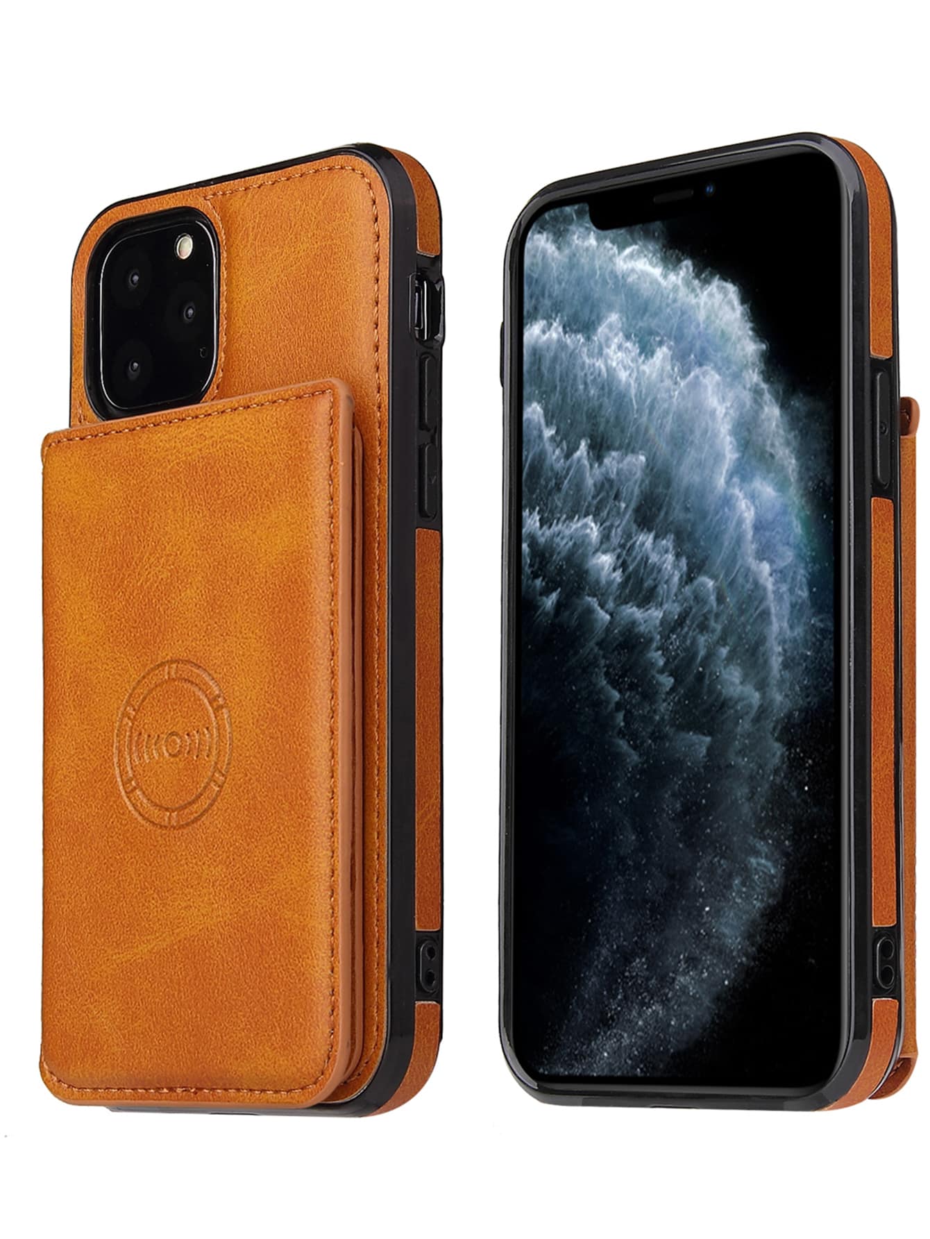 1pc Magnetic Wallet Leather Case With Card Slot, Crazy Horse Pattern Compatible With IPhone 15 Pro Max And Galaxy S24 Ultra - Brown - View 1