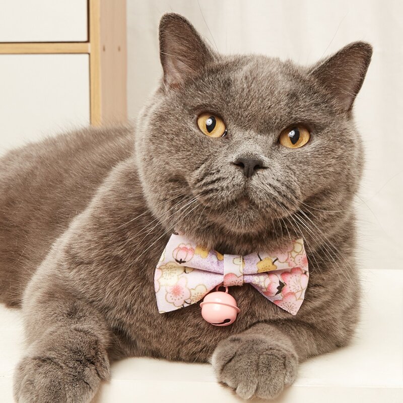 Flower Print Bell Pet Bow, Pink