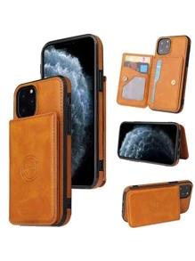 1pc Magnetic Wallet Leather Case With Card Slot, Crazy Horse Pattern Compatible With IPhone 15 Pro Max And Galaxy S24 Ultra - Brown - View 3