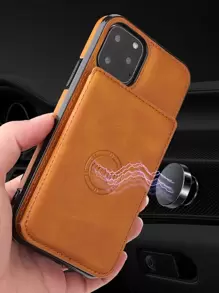 1pc Magnetic Wallet Leather Case With Card Slot, Crazy Horse Pattern Compatible With IPhone 15 Pro Max And Galaxy S24 Ultra - Brown - View 5