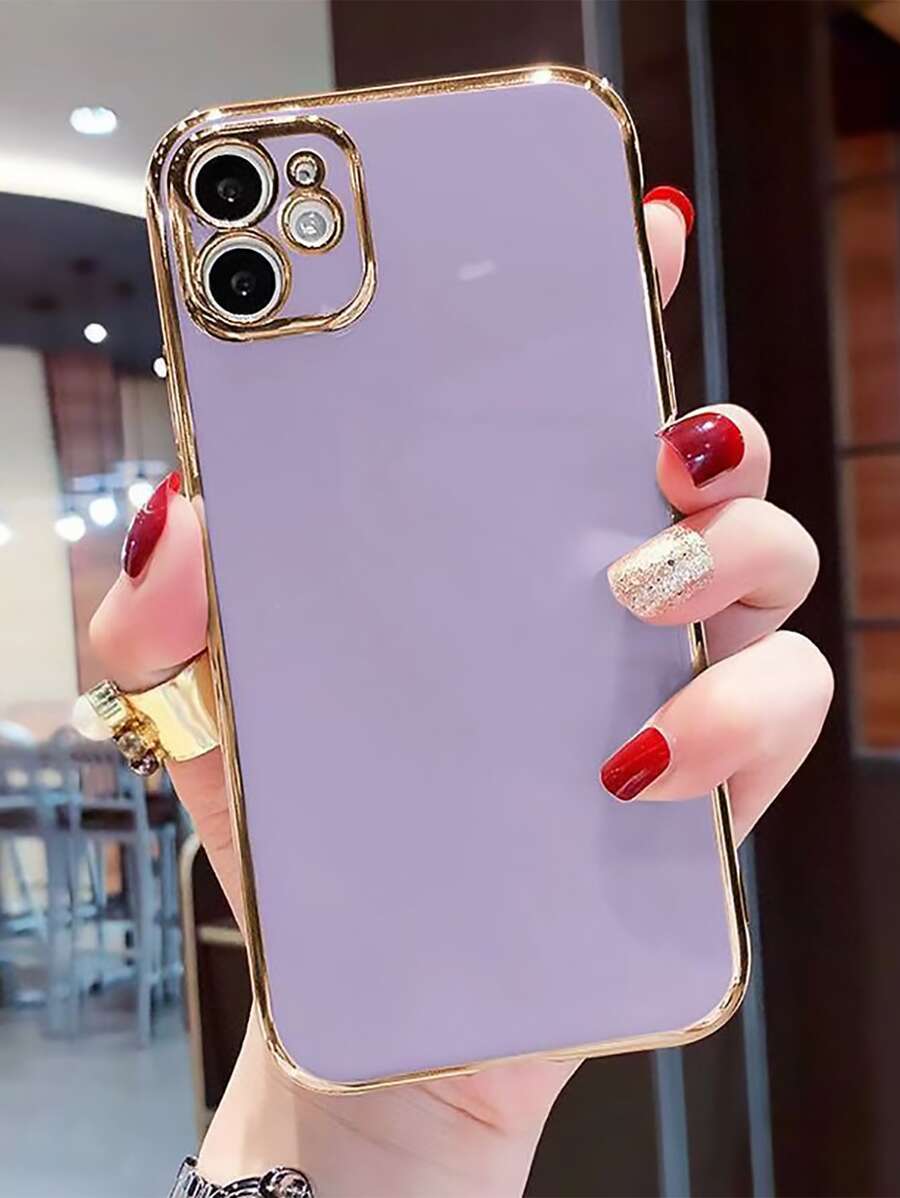 6d Electroplated Straight Edge Phone Case Compatible With Iphone 15/iphone 15 Pro/iphone 15 Pro Max - Purple - View 1