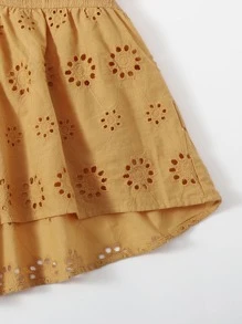 SHEIN V領織帶細節網眼刺繡娃娃上衣