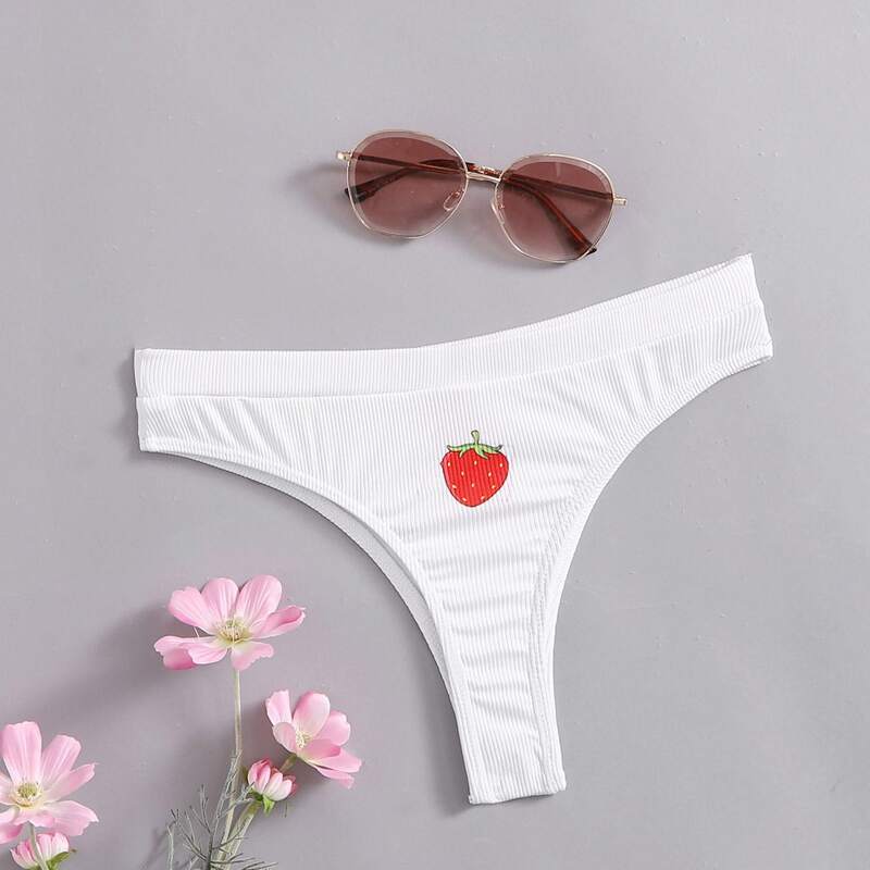 

Strawberry Print Bikini Bottom, White