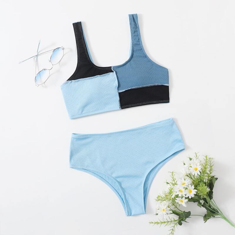 

Color Block Bikini Swimsuit, Multicolor