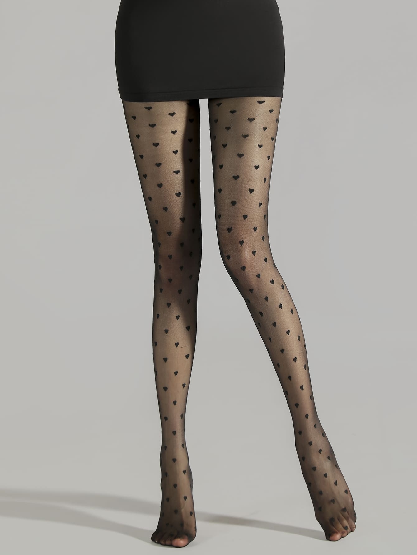 Heart Print Tights - Black - View 1