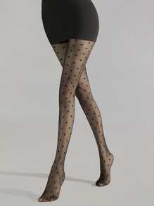 Heart Print Tights - Black - View 2