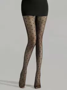 Heart Print Tights - Black - View 5