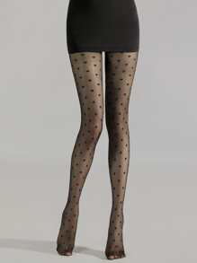 Heart Print Tights - Black - View 7