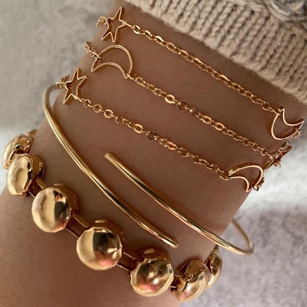 

3pcs Star Detail Bracelet, Gold