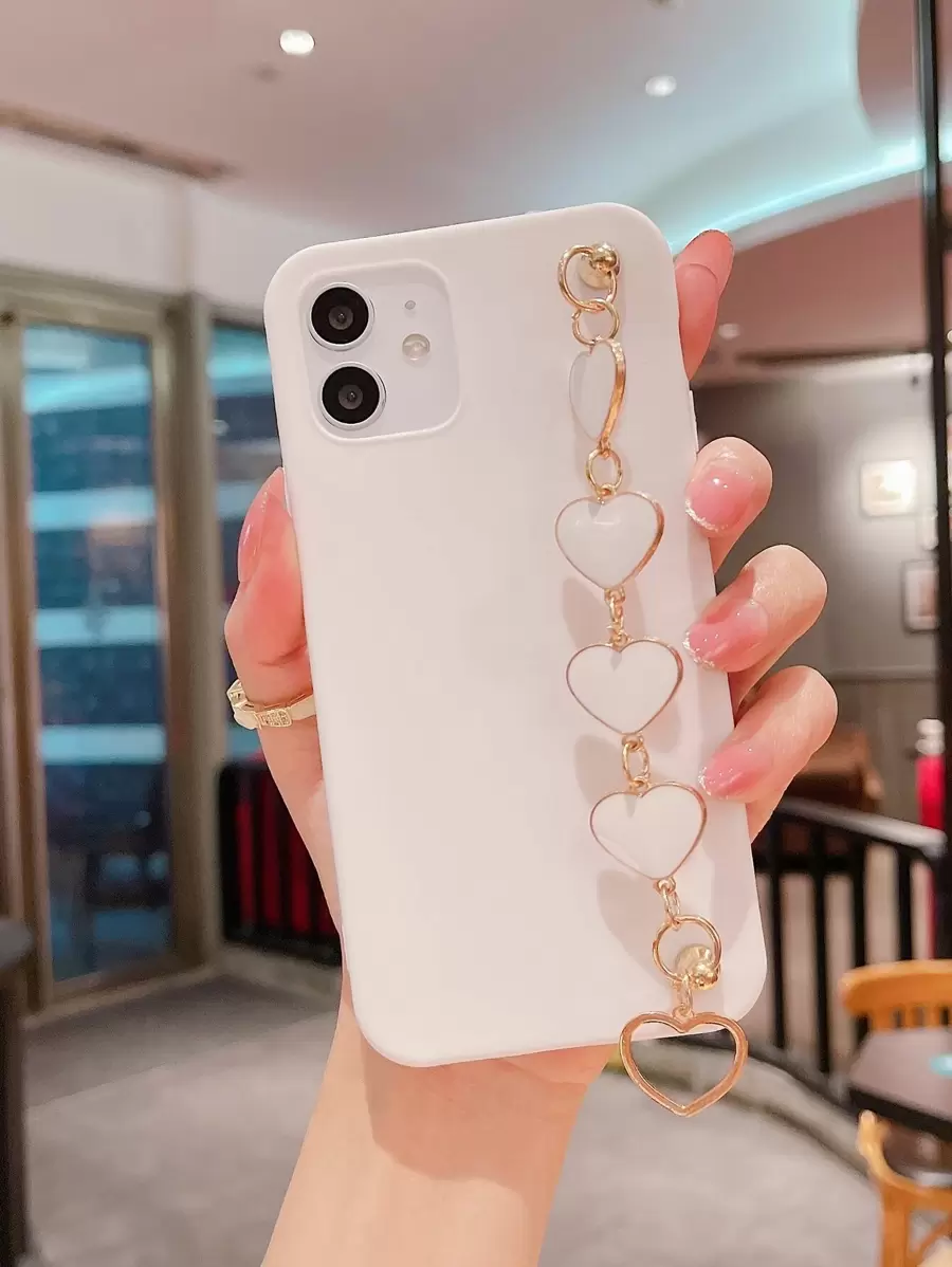 Funda de celular con tira de mano con corazón - Blanco - Ver 1