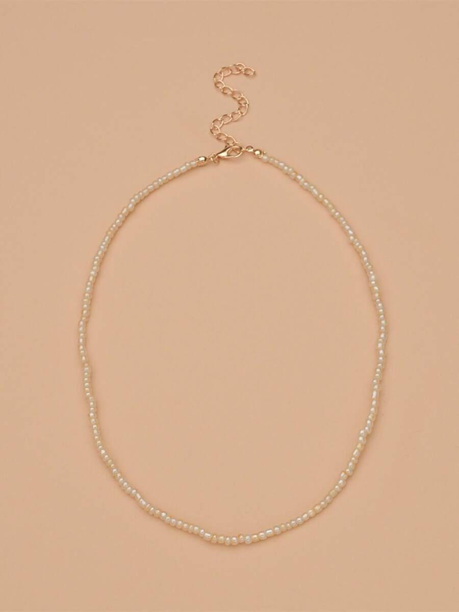1pc Beaded Necklace - Beige - View 1
