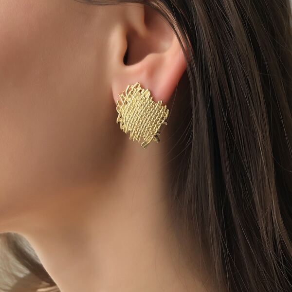 

Textured Metal Stud Earrings, Gold