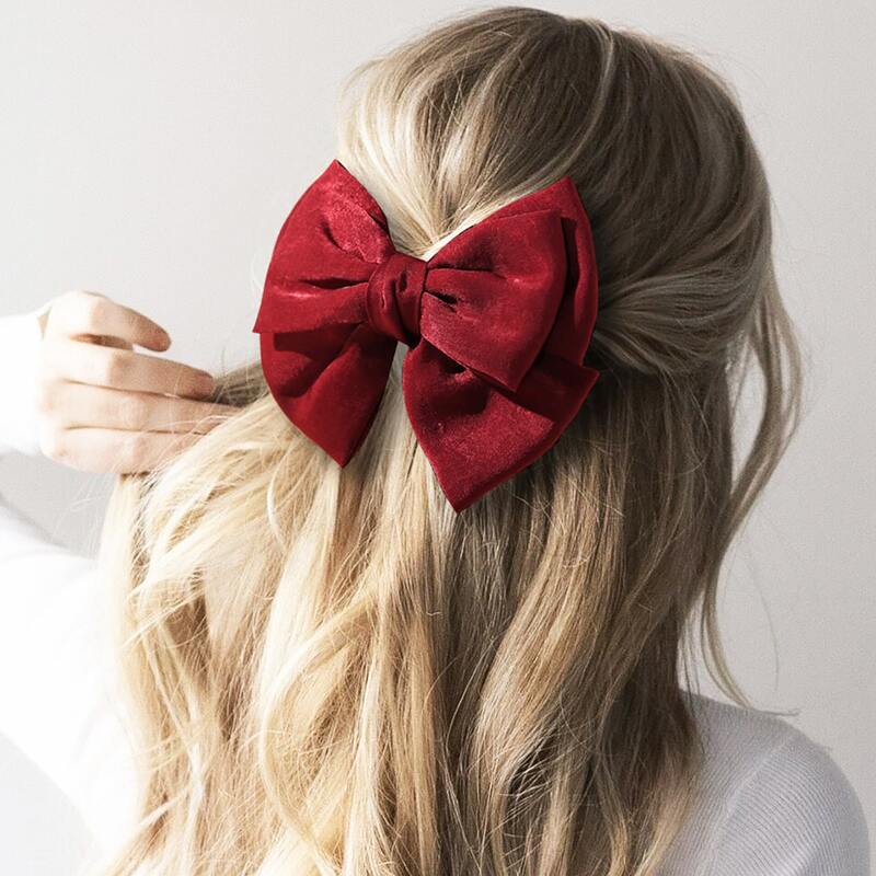 

1pc Bow Hair Clip, Burgundy